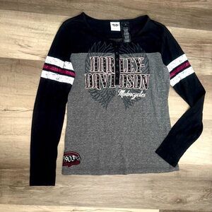 Harley-Davidson Women’s Gray and Black Long Sleeve Henley Shirt